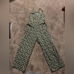 Green floral jumpsuit.